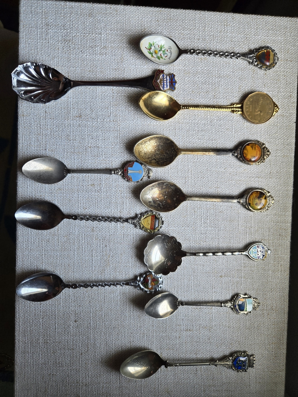11 Collectible Decorative  CANADIAN Souvenir Spoon Set in Silver and Gold Tones